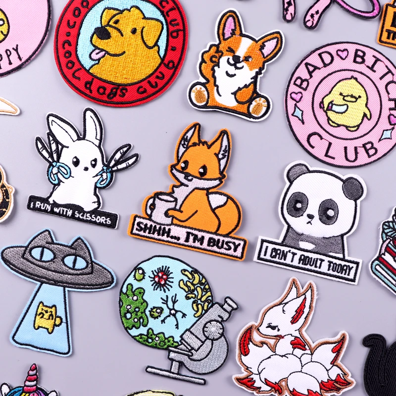 

Cartoon Patch Animal Stickers Stripe Badges Embroidered Patches For Clothing Cat/Dog Fusible Patch Iron On Patches On Clothes