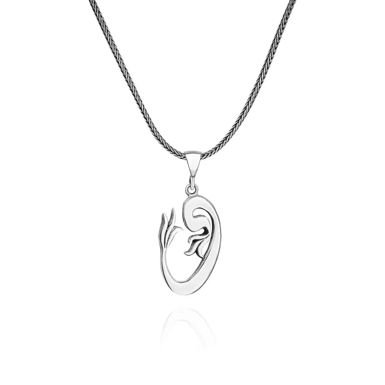 Vav Letter and Tulip 60 cm 925 Silver Necklace
