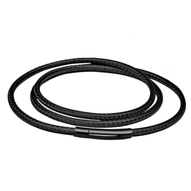 

2mm 3mm Waxed Leather Cord Black Necklace Chain Stainless Steel Black Lobster Clasp Connector Round Rope Lace for Men Women