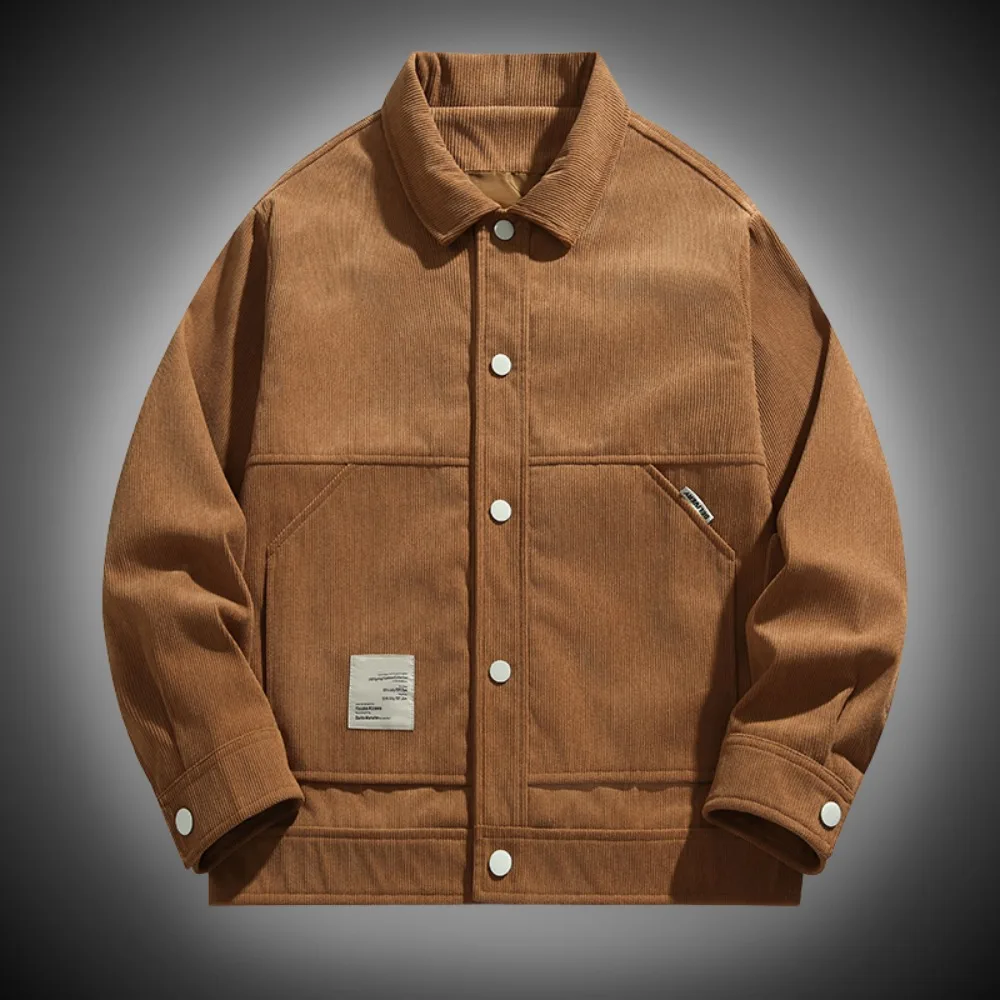 Мужская винтажная куртка в японском стиле повседневная кофейная с отложным