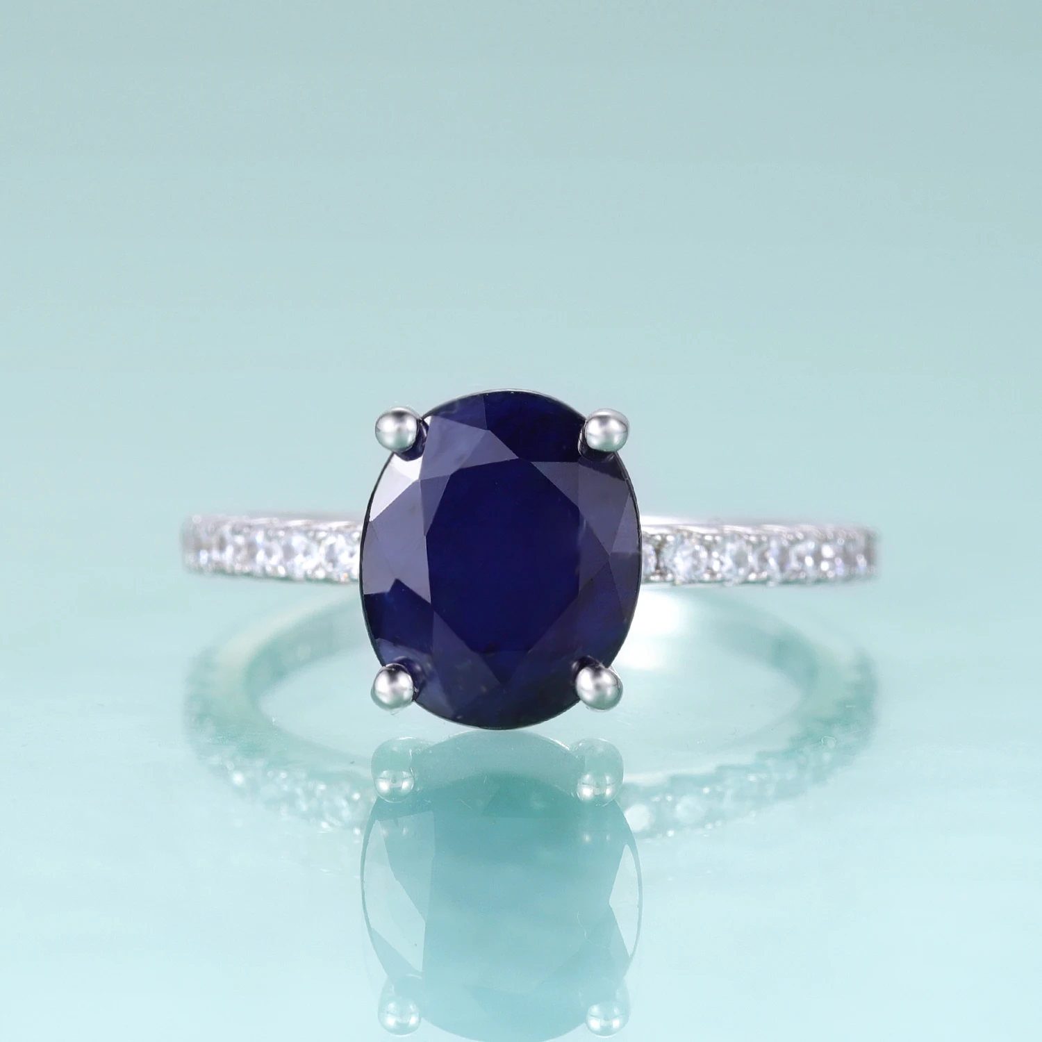 

GEM'S BALLET Vintage Oval Blue Sapphire Engagement Ring 925 Sterling Silver Dainty Promise Ring September Birthstone Jewelry