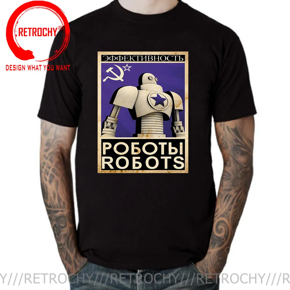 

VintageCotton Tshirt Men Crew Neck Tops CCCP PROPAGANDA ROBOT POSTER T SHIRT USSR Russia Russian Soviet HAMMER Unisex Tee Shirt