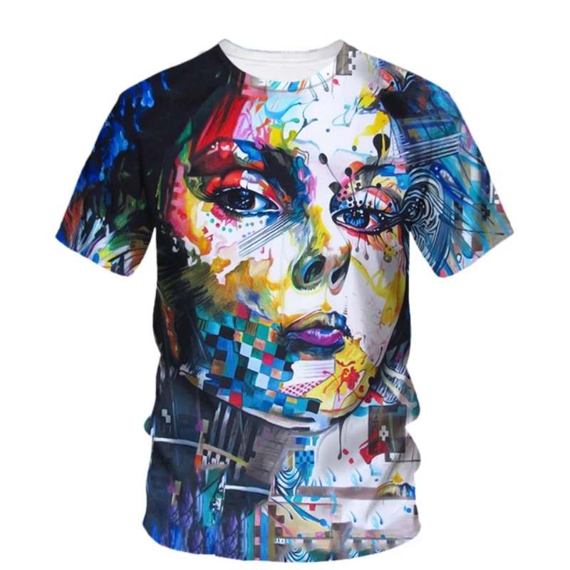 

2023 Summer New Men's Hip Hop Creative Street Graffiti Painting 3DT Shirt Men's Casual Fashion O-Neck Short Sleeve Top