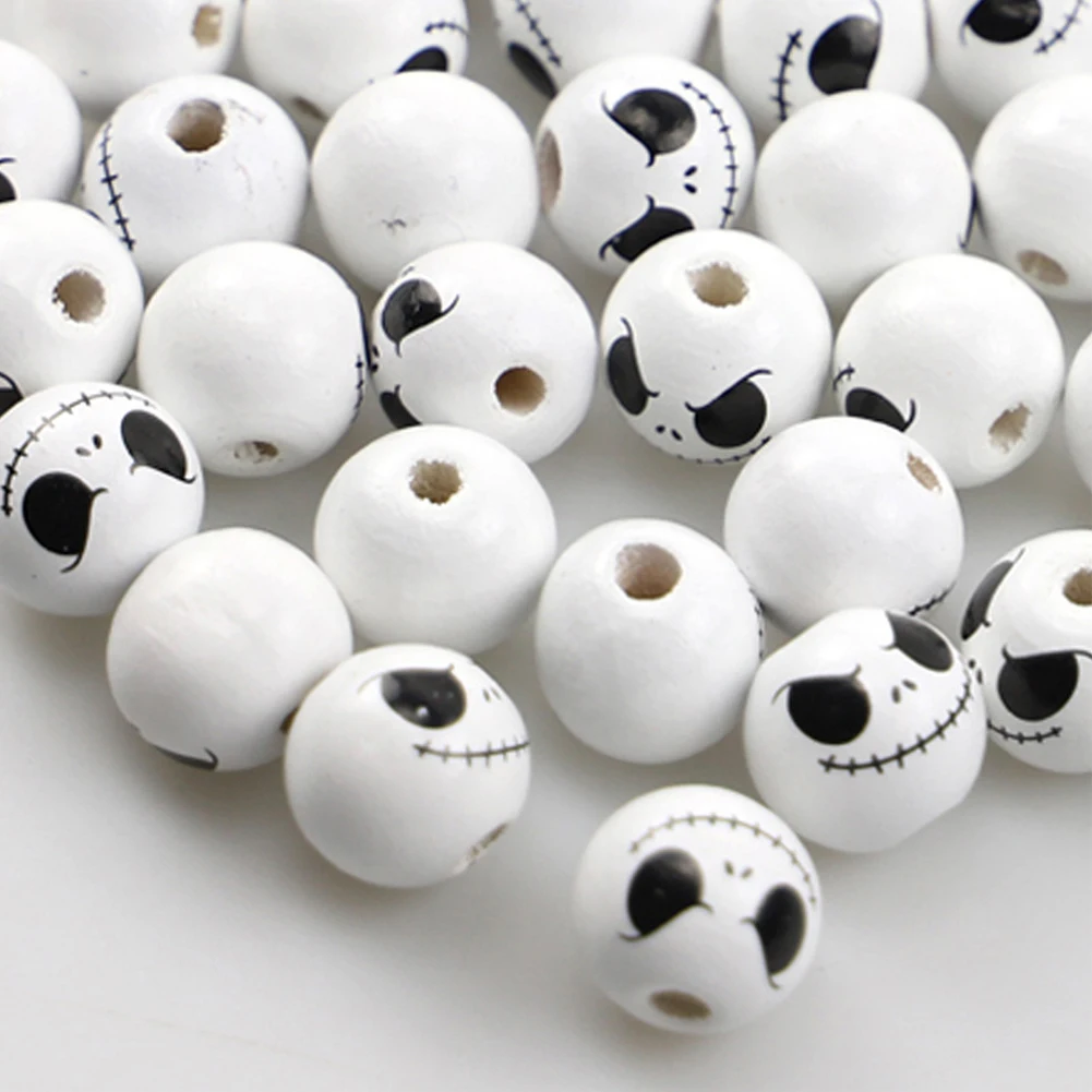 

200pcs Halloween Wood Beads Natural Solid Beads Colorful Halloween Home Decor DIY Round Wood Beads Bracelet Making Decor