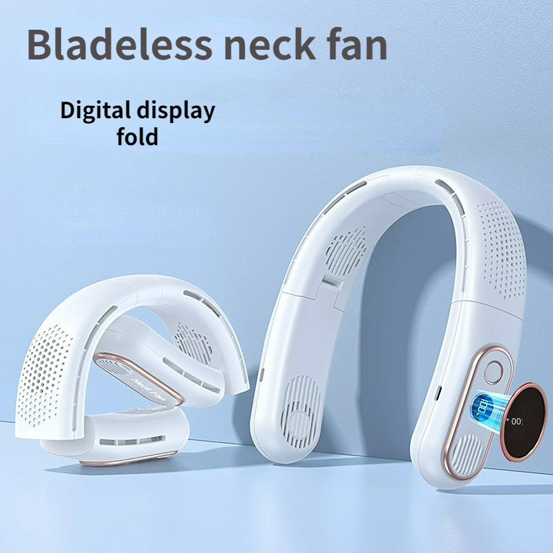 

4000mah Hanging Neck Fans Leafless Folding Bladeless Fan Usb Rechargeable Digital Display Mute Portable Mini Fan