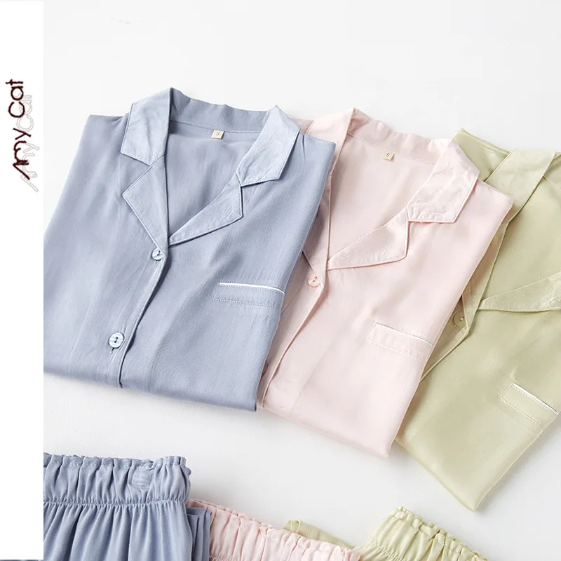 2022 New Spring Summer Satin-like Cotton Pajamas Set Men Unisex Homewear High Quality Full Sleeve Night Sleep Pants Sets