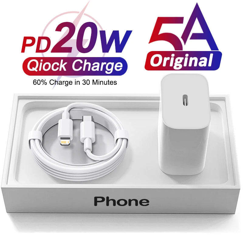 

Зарядное устройство PD 20 Вт для Apple iPhone 14 Pro Max 12 13 11, Зарядка для iPhone, USB C, Lightning-кабель, аксессуары для быстрой зарядки