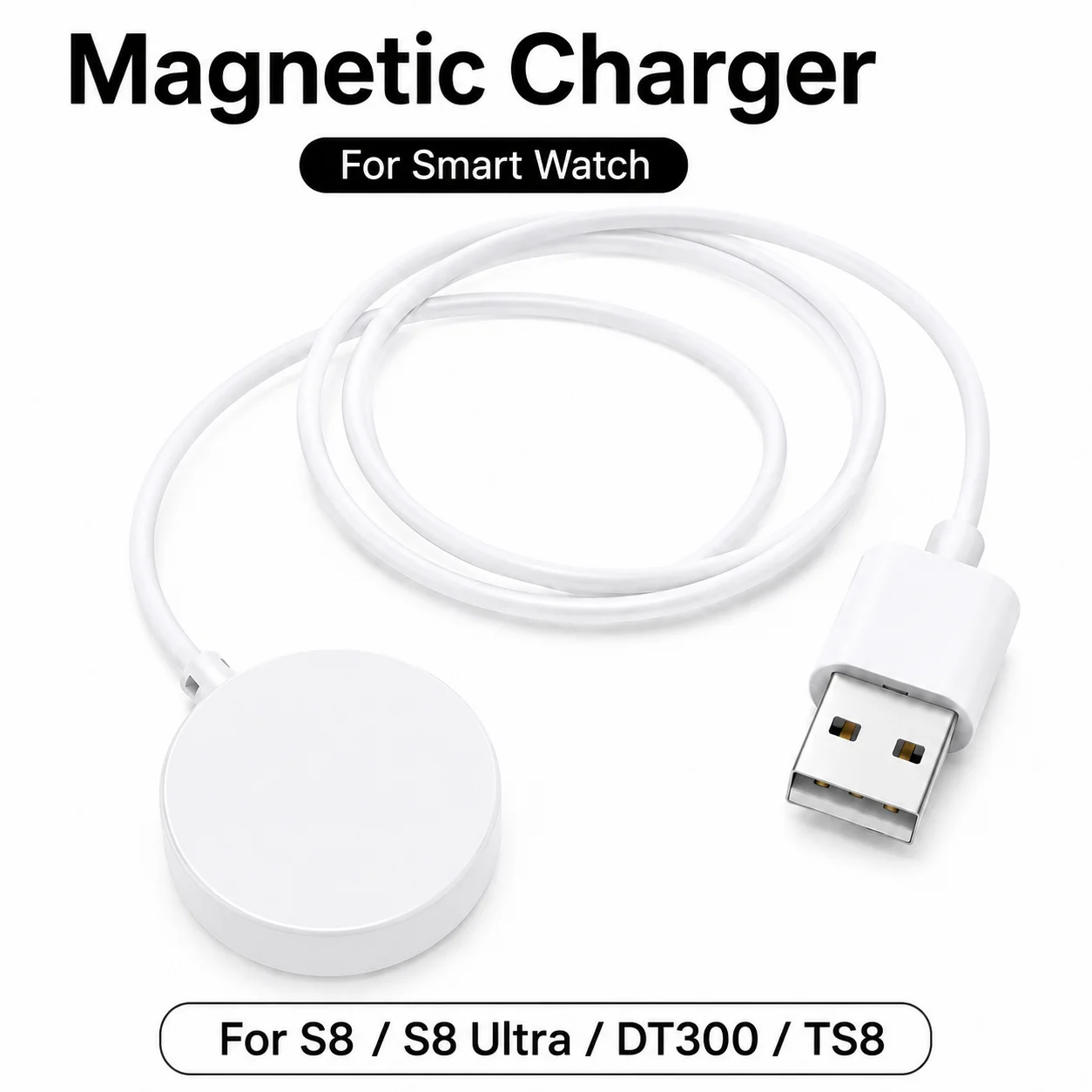 Фото USB-кабель для магнитной зарядки умных часов, замена зарядного устройства для S8 / S8 Ultra / DT300 / TS8 / X8 / Watch 7 №1