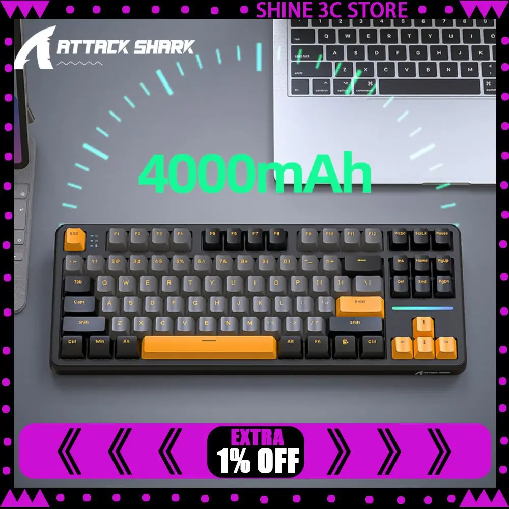 Фото Механическая игровая клавиатура ATTACK SHARK X87, три режима подключения, беспроводная 2.4G, длительное время автономной работы, Gasket-крепление, RGB-подсветка, с возможностью горячей замены переключателей, настраиваемая клавиатура №1