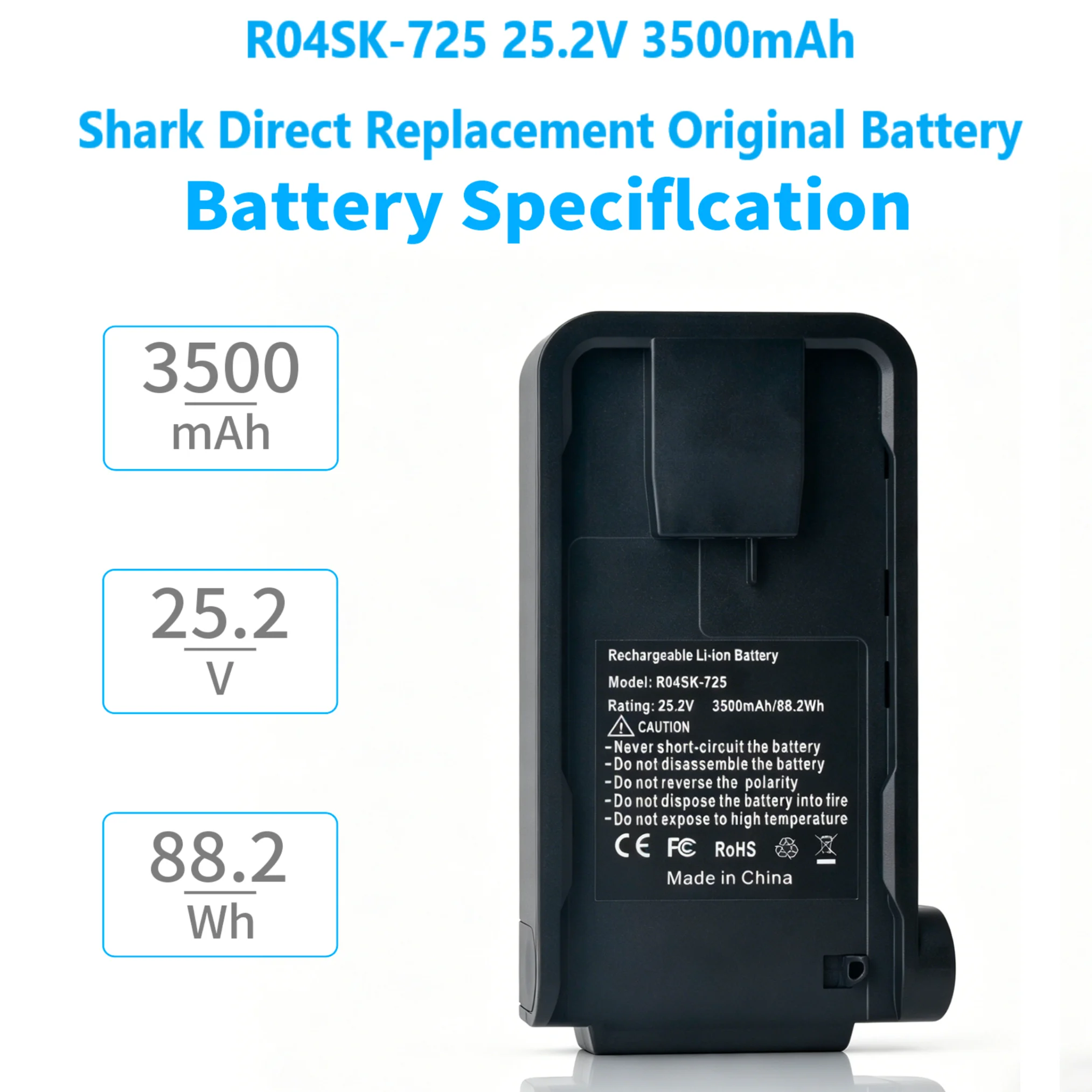 Фото Сменная батарея R04SK-725 для пылесосов Shark IZ631H, IZ661HC, IZ682H, IZ300UK, IZ320UK, IZ640H, IZ865H, 3500 мАч, XBATR725SL №2
