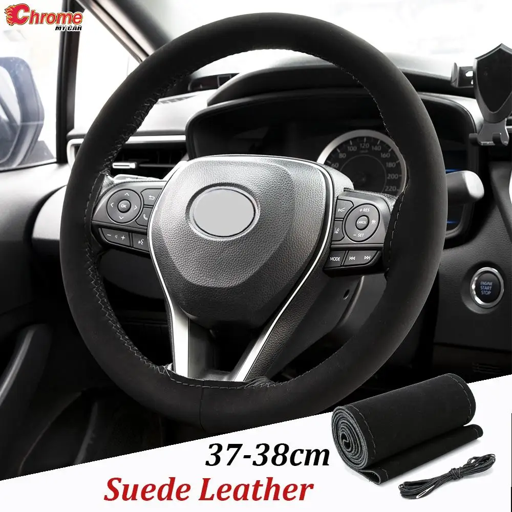 

Fit for 38cm/ 15" Car Steering Wheel Cover Protector with Needle Thread Hand Sewing DIY Suede Cowhide Leather Accessories