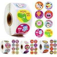 100 500pcs animals reward stickers roll 1 inch cute spanish words seal labels for school reward kids gift toys cartoon stickers