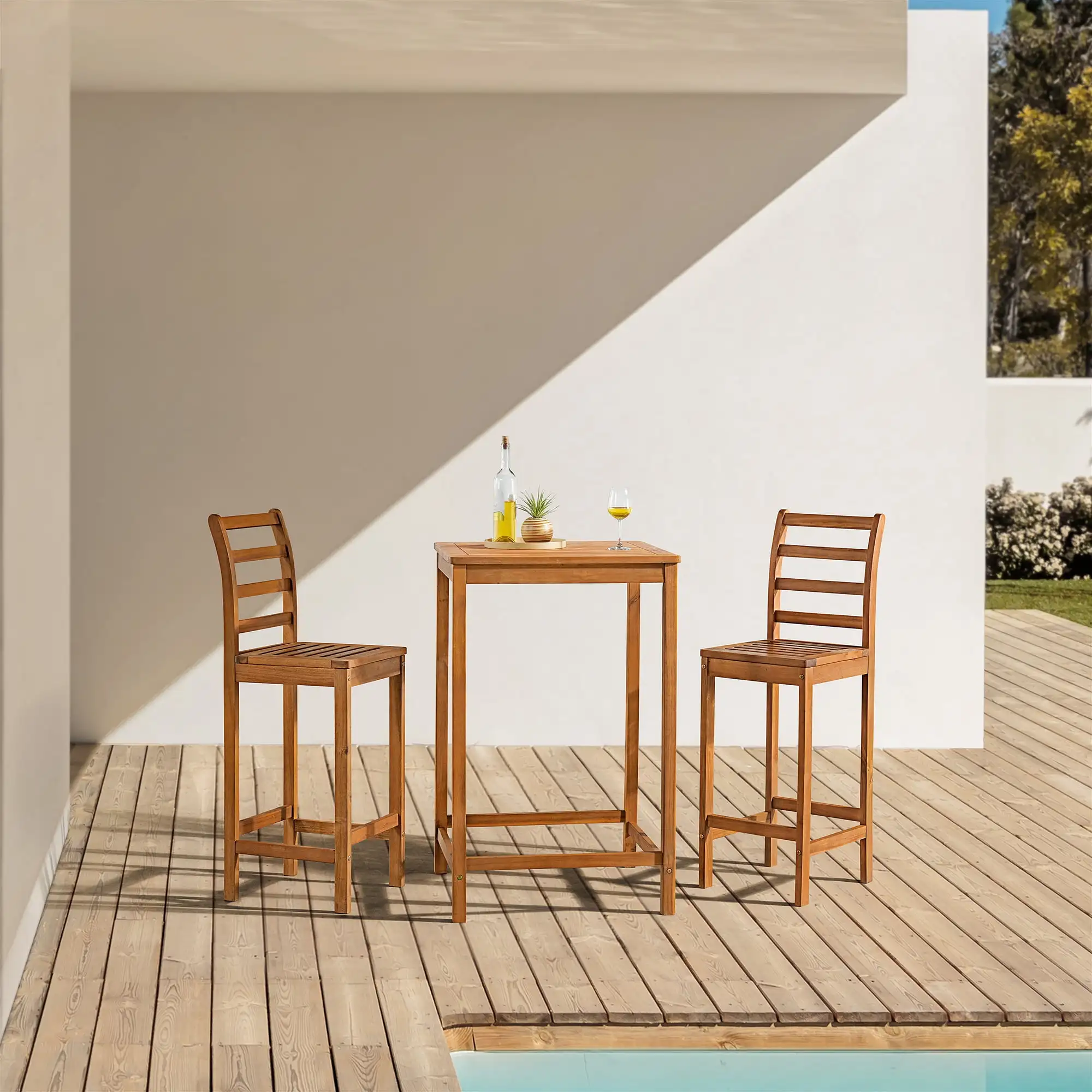 

Alaterre Furniture Brandon Acacia Wood Outdoor Bar Height Bistro Set - Set of 3, Natural