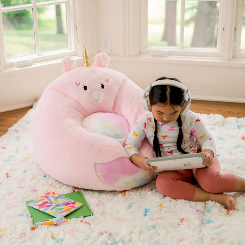 

Kids Soft Plush Unicorn Bean Bag Chair, 2.25 Ft Pink, Watch, Read, Play, Snuggle or Relax with Cozy Seats Sofa Chair