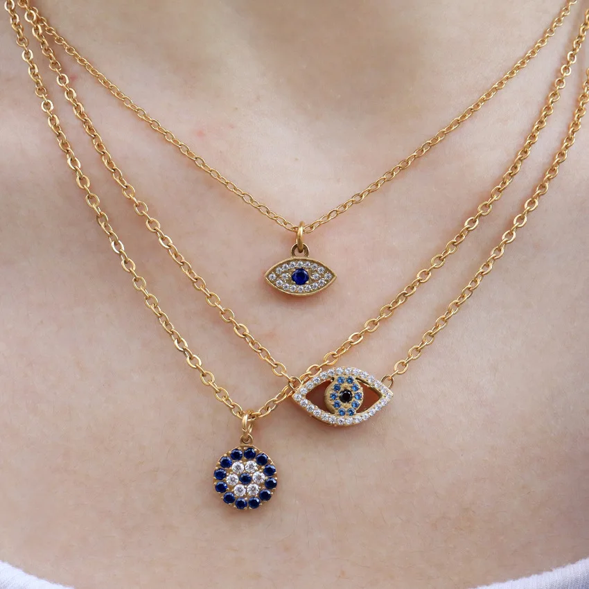 Ожерелье с круглым кулоном сглаза из нержавеющей стали 18 К