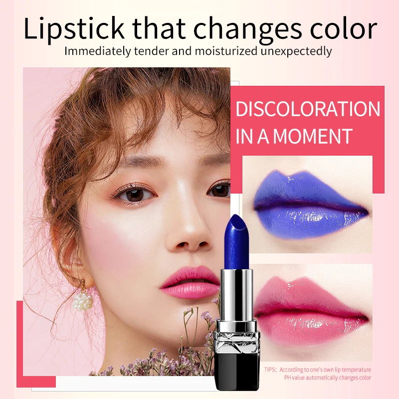 VIBELY Magic Blue Lipstick Changes Color Matte Waterproof Long Lasting Moisturizing Lip Temperature Lip Balm Pigment Tint Makeup