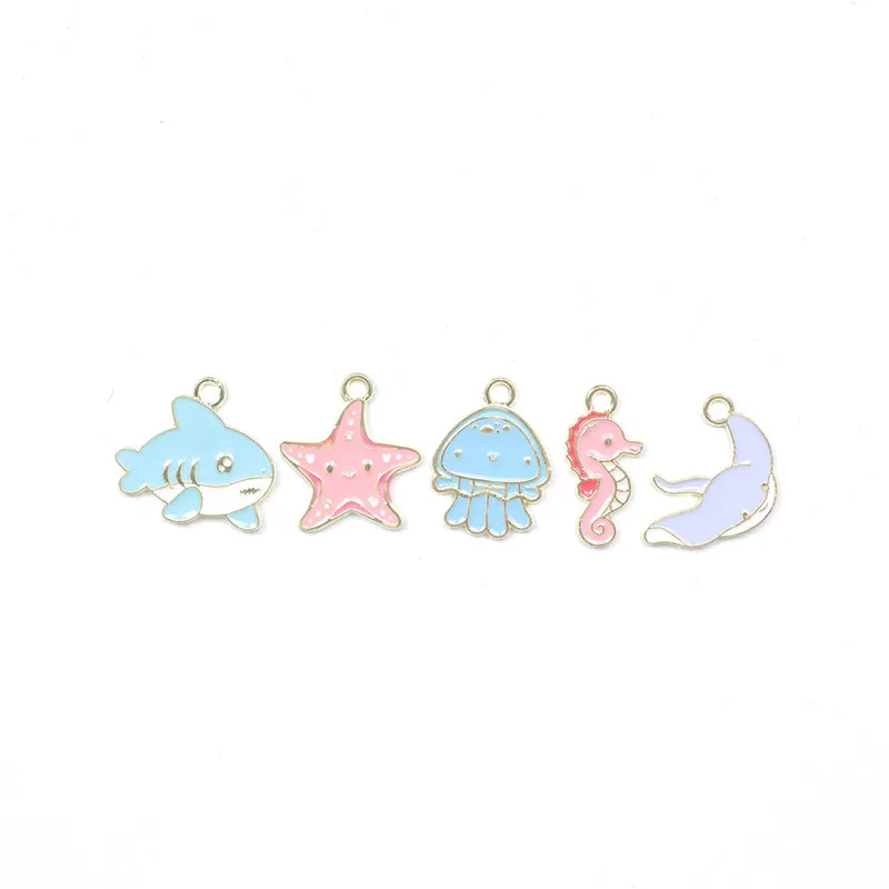 

10pcs/lot Colorful Starfish Shark Enamel Charms Pendant DIY Necklace Earrings For Jewelry Making Accessories