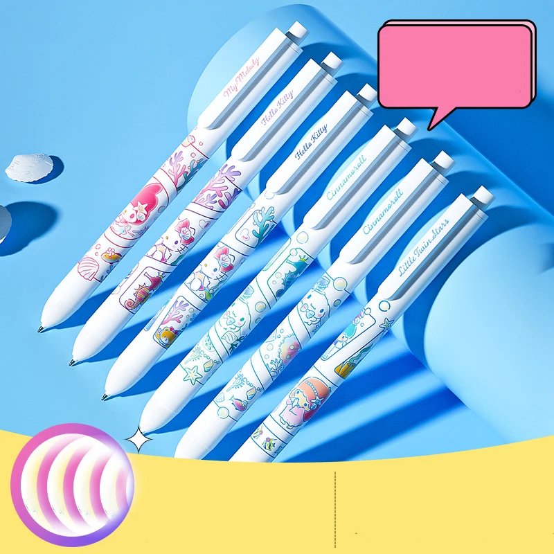 

6pcs Anime Sanrio Kawaii Hello Kitty Cinnamoroll My Melody Kuromi Presses The Water-based Pen for Girls' Elementary School Exams