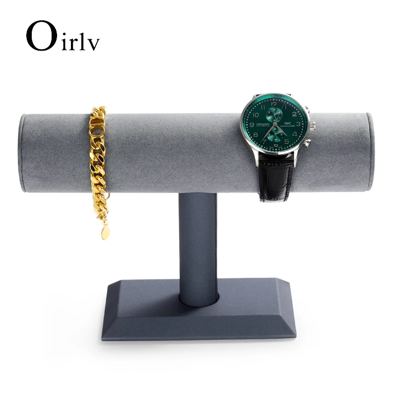 

Oirlv Grey PU Leather Watch Display Stand with Microfiber Watch Storage Rack T-shape Jewelry Organizer Holder