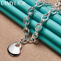 urmylady s925 solid heart charm pendant 18 inch chain necklace for women wedding party fashion sterling silver jewelry