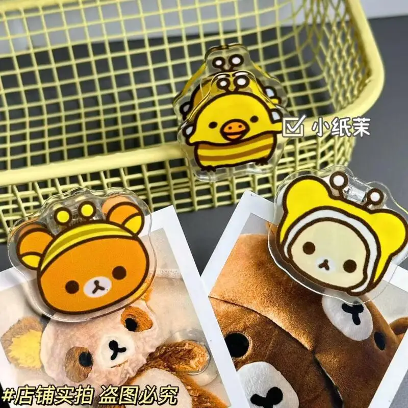 Фото Набор из 3 акриловых двусторонних зажимов-клипс Rilakkuma Kiiroitori Little Bee для тестов и заметок, милый декор для учебного стола №2