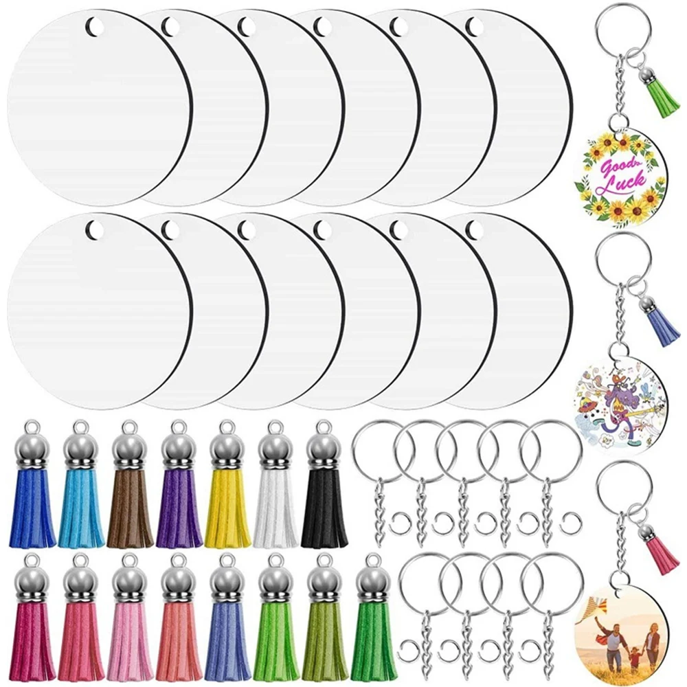 

Sublimation Blank Products Keychain Round Shaped Earring with Keyring Tassel for Key Chain Jewelry Earring DIY Craft Making Tool