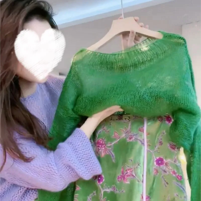 Новинка модный мохеровый тонкий свитер свободная рубашка для похудения