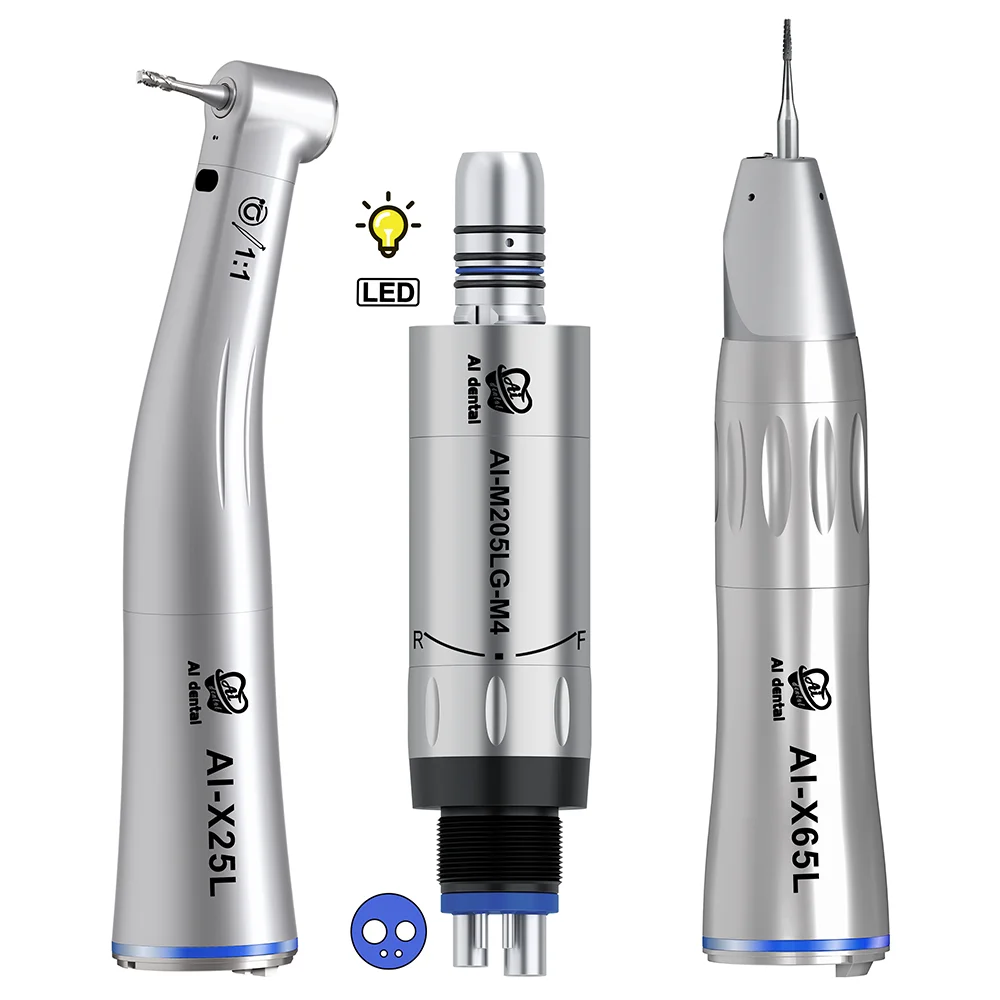 

AI-M205LGS-M4 Dental Air Motor LED 2/4/6 Hole Internal Water Spray Kit With 1:1 Straight Contra Angle Handpiece