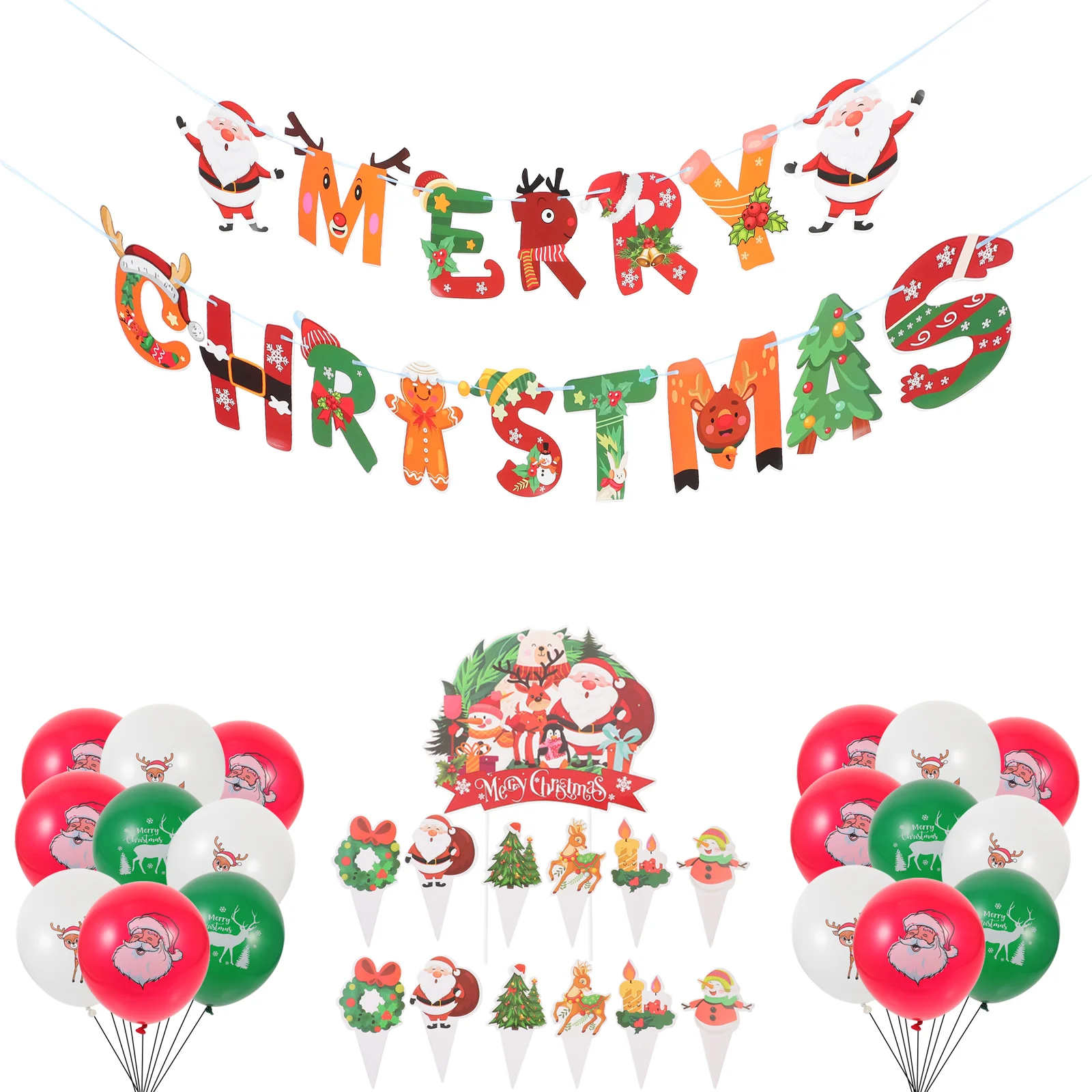 

Christmas Balloons Party Decor Xmas Cake Topper Ornament Decorations Banner Banners Hat Cupcake Toppers Merry