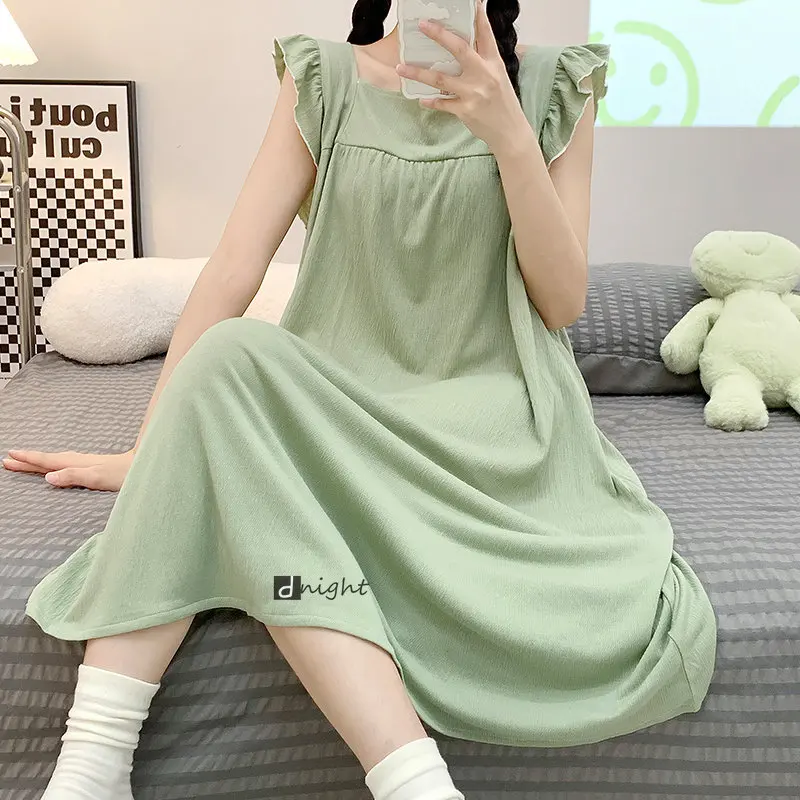 Women's Summer Cotton Night Gown Night Dress Spaghetti Strap Sleepwear Nightgown Plus Size 3xl 5xl 6XL  Sleeping Dress