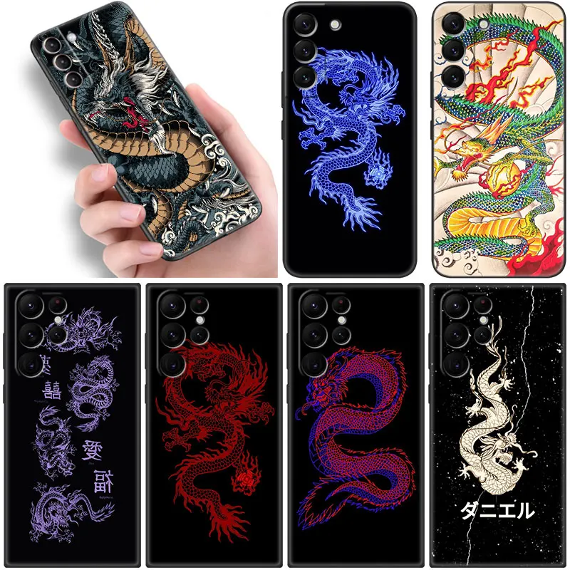 Unique Aesthetic Design Dragon Case For Samsung Galaxy S22 S21 Ultra S20 FE S8 S9 S10E S10 Plus S10 Lite M23 5G Black Soft Cover