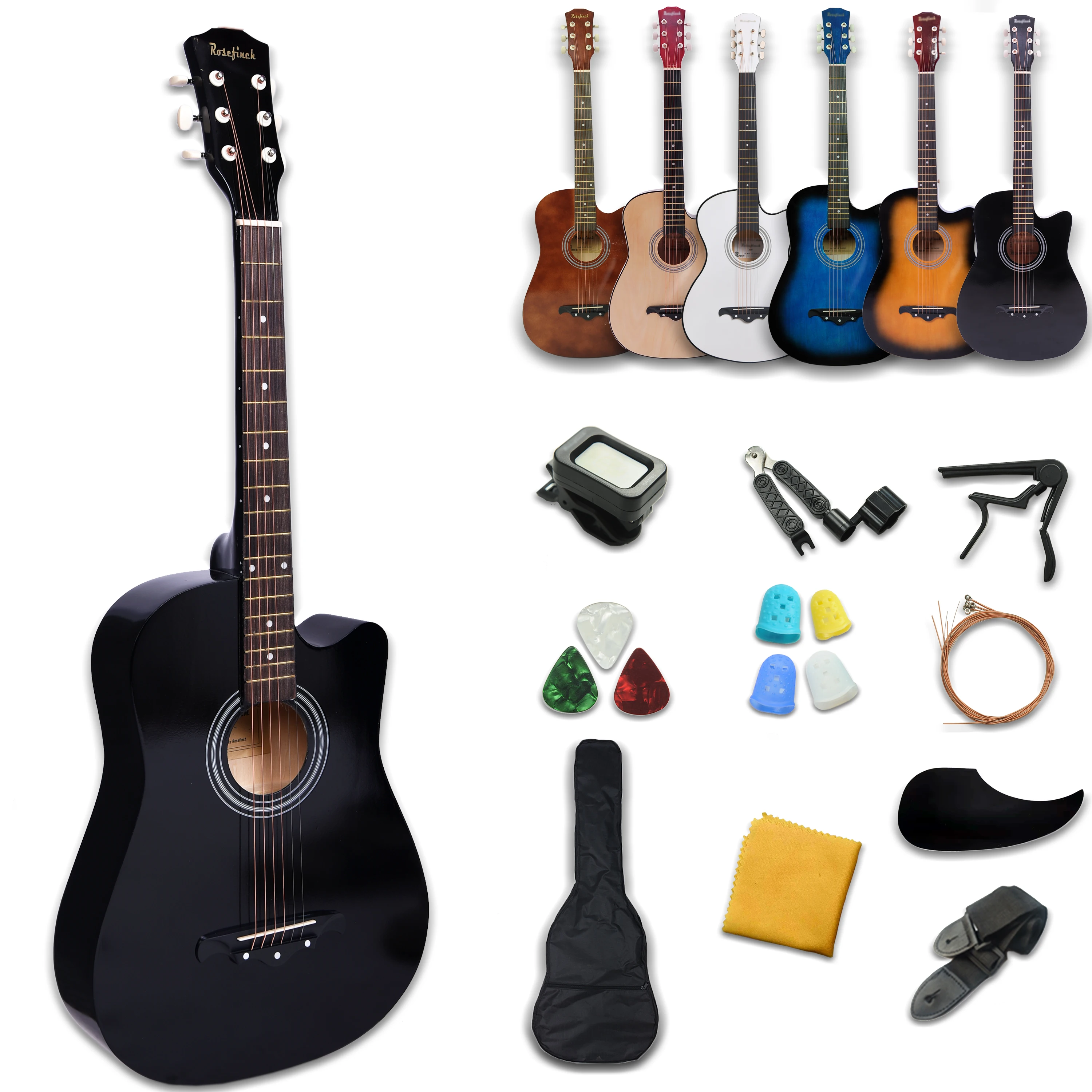 

30/38 Inch Acoustic Guitar Small Size Beginner 6 Steel String Guitarra ith Bag String Capo Strap Pick Tuner