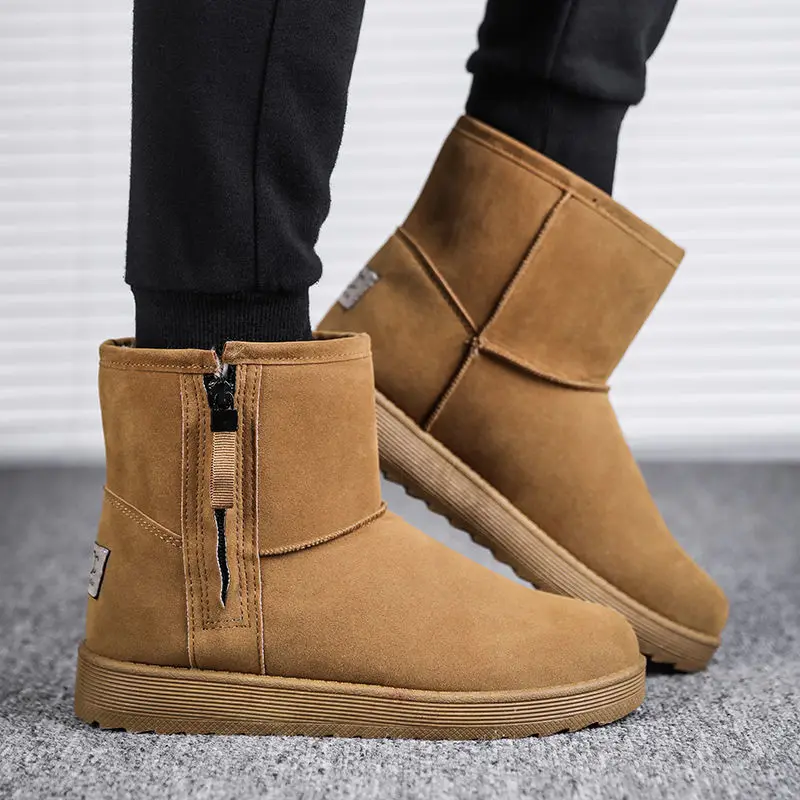

Winter New Men's Shoes Anti Slip Casual High Top Snow Boots Men's Genuine Leather Versatile Plus Plush Warm Cotton Shoes Men's