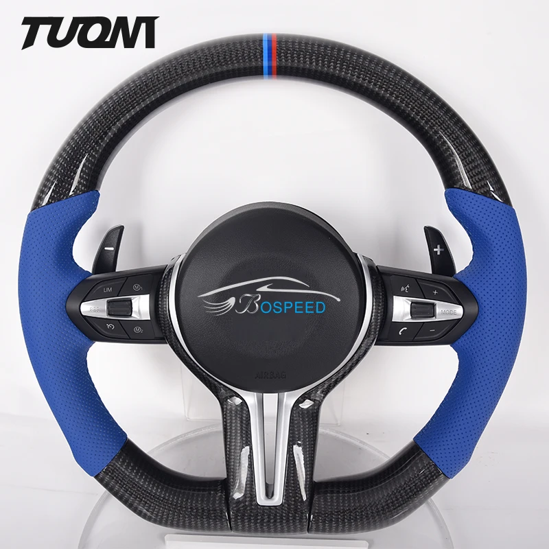 

Car Steering Wheel For BMW 3/5 Series X5 X6 X3 F80 F82 F10 F30 F06 F07 F32 F33 Carbon Fiber Blue Perforated Leather Custom