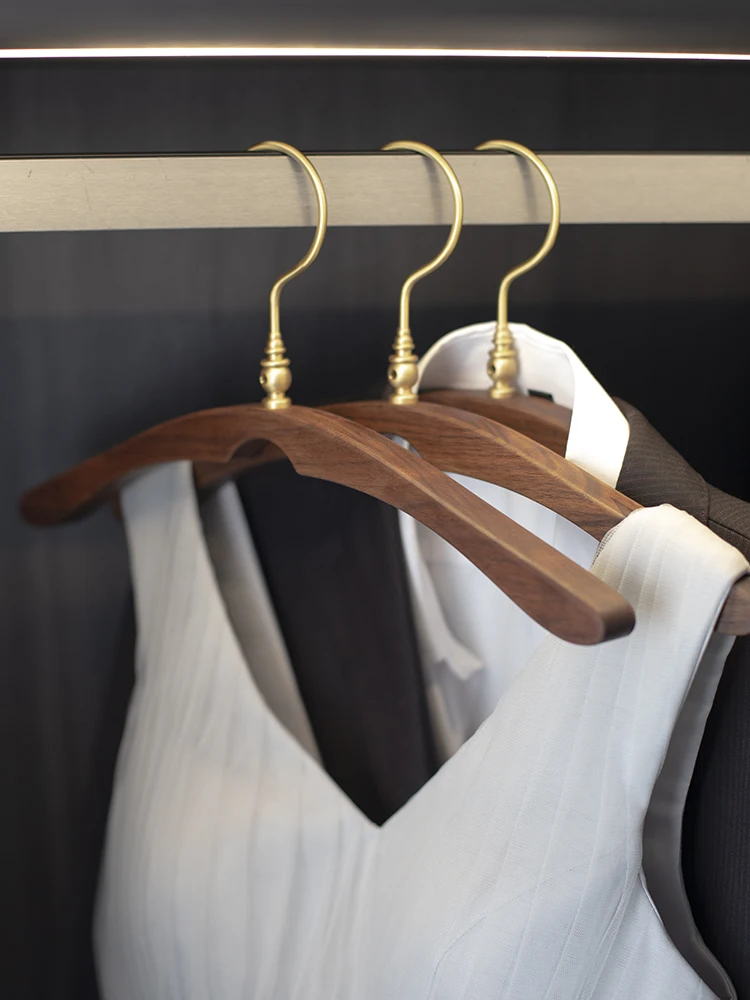 

Wooden Pure Copper Hanger Home Sleeping Room High-end Sense Non-marking Black Walnut Solid Wood Wedding Custom Gifts Vintage