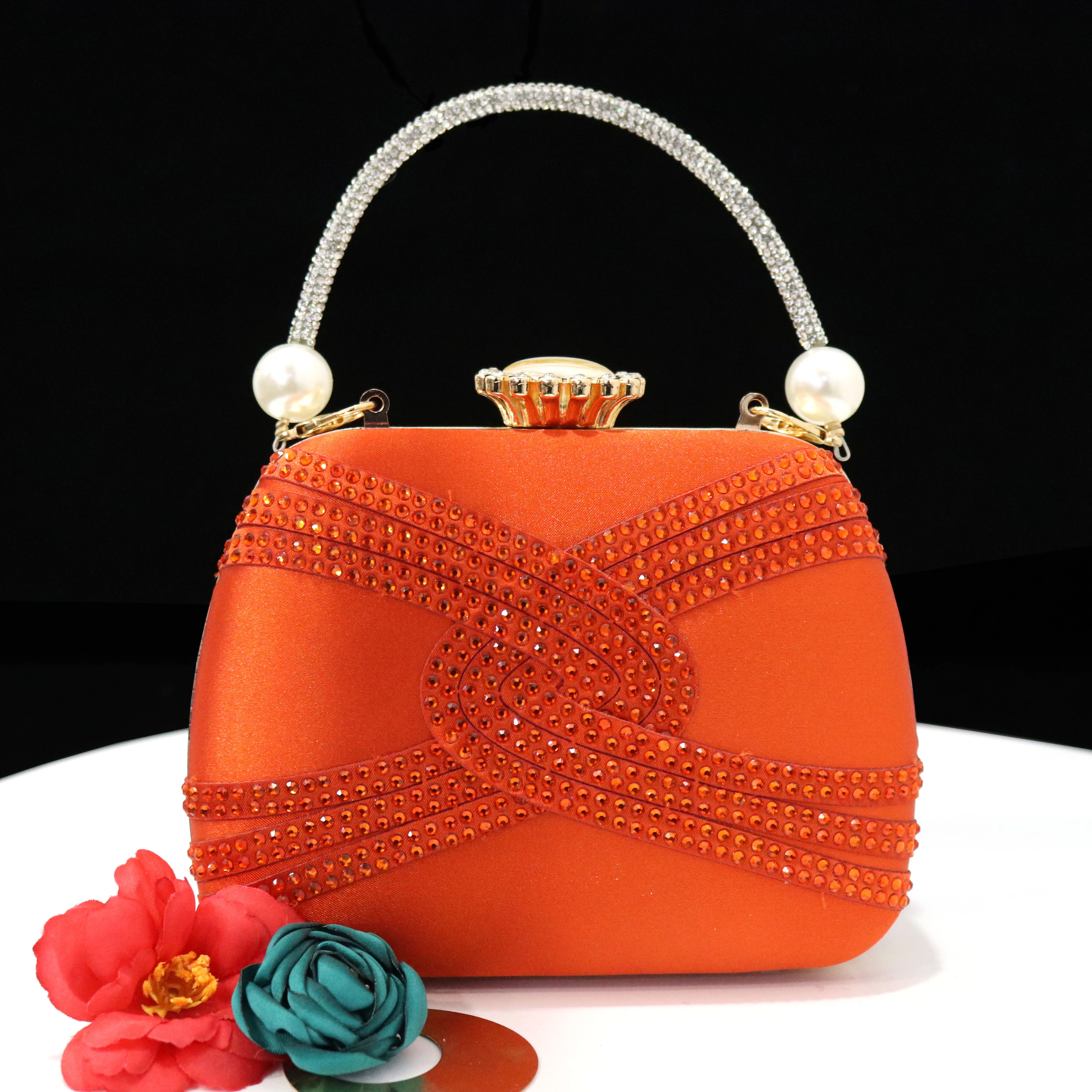 Venus Chan Italian Design Classic Women's Hand Bag Orange Color Matching High Heels African Wedding Party Shoe And Bag Set