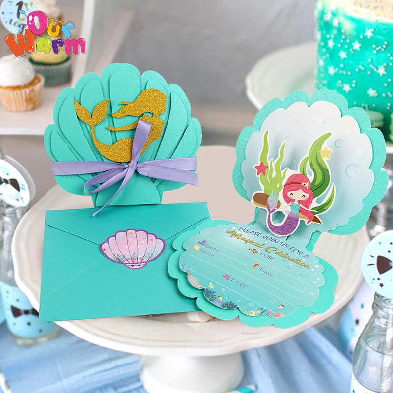 

6/12/24 шт., пригласительные открытки «русалка»