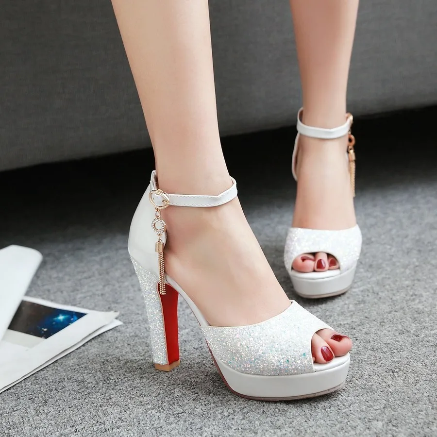 

Women Bling Tassel High Heels Female Shoes Glitter Sequins Platform Peep Toe Sandals Ladies Evening Dress Wedding Party Shoes 47