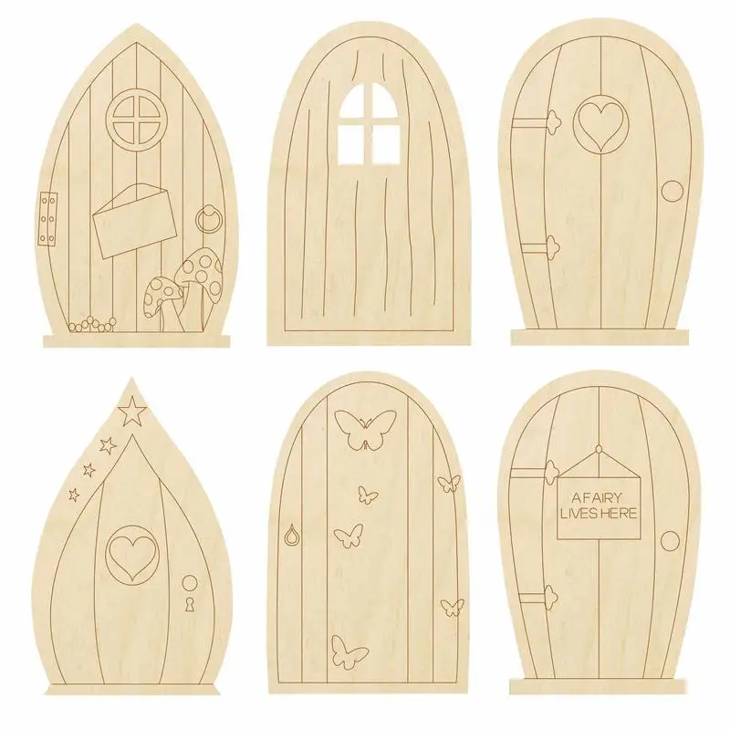 

Сказочные садовые двери, 6 шт., неокрашенные сказочные двери с деревянными миниатюрными крафт неокрашенными деревянными сказочными дверями, окнами и лестницами