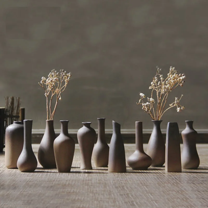 

Japanese Style Stoneware Small Flower Vase Simple Ceramic Desktop Decoration Creative Dried Flower Ornament