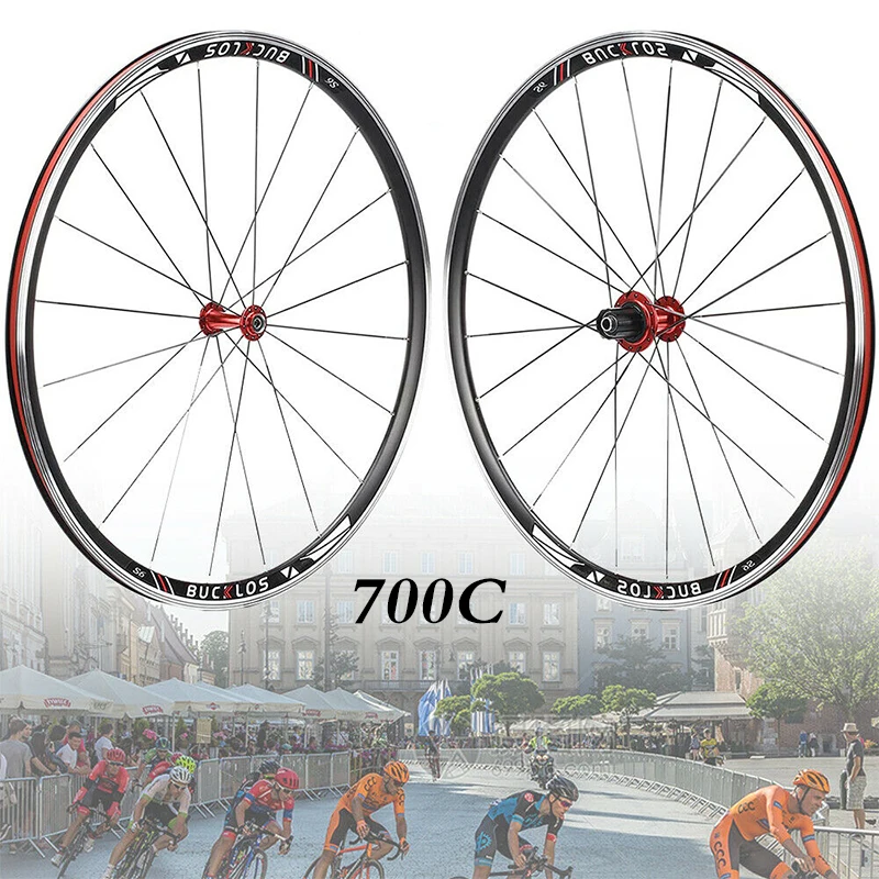 

BUCKLOS Road Bike Wheelset Ultralight Front/Rear 700C Wheel Set 7/8/9/10/11 Speed Road Bicycle Wheel Rim with Quick Release