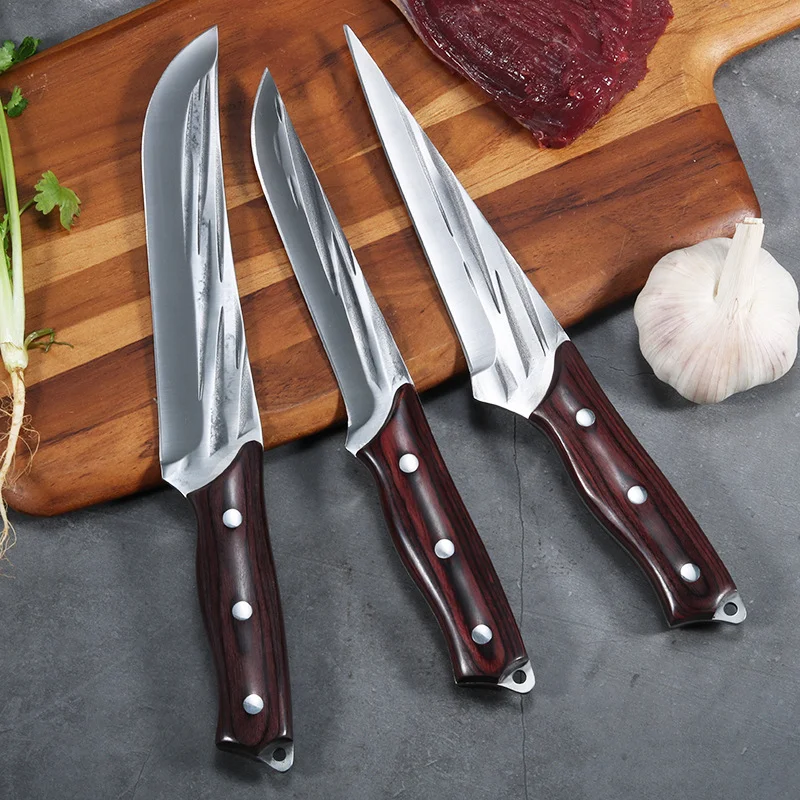 Juego de cuchillos de carnicero forjados de acero inoxidable 5Cr15Mov, cuchillo para deshuesar carne, caza, Camping, pesca, supervivencia, cocina, Chef