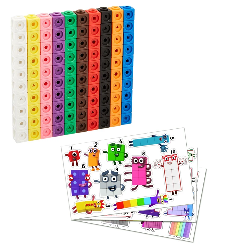 Numberblocks with Stickers Linking Math Cubes Number Blocks Counting Toys Snap Cube Math Counters Kids Education Learning Gift