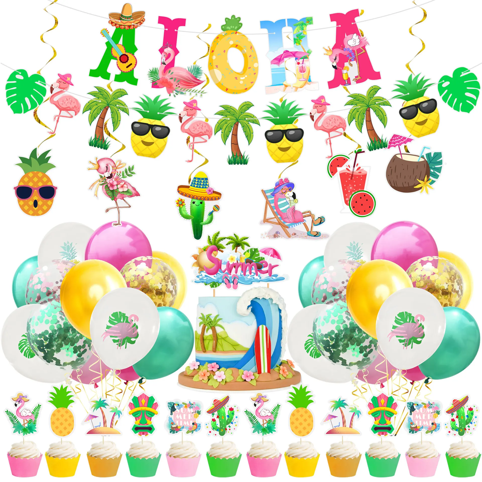 

Hawaii Summer Happy Birthday Party Decor Hawaiian Safari Jungle Tropical Theme Decor Flamingo Party Decor Wedding Ballon