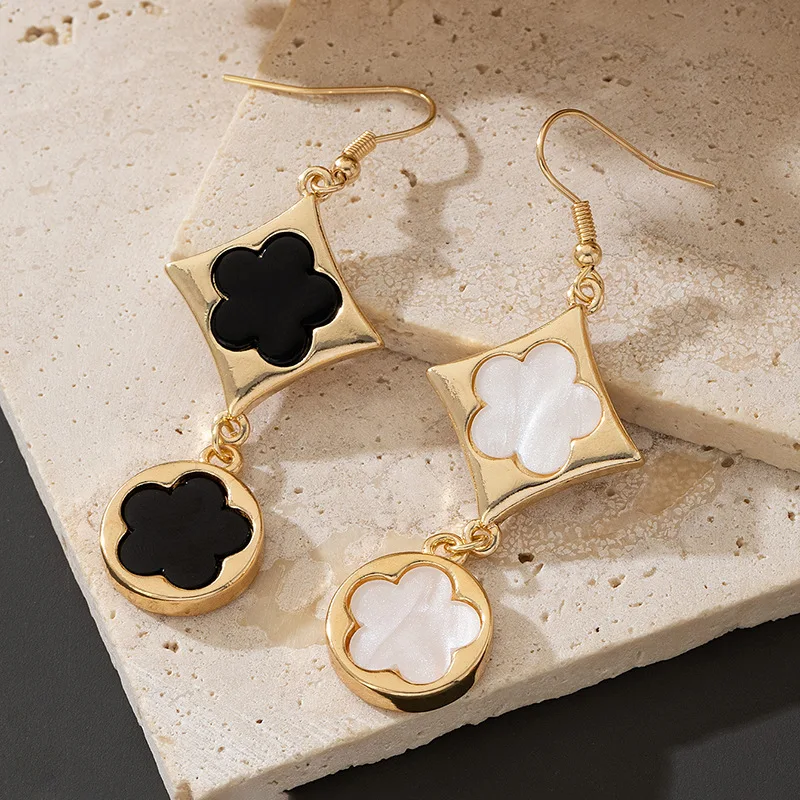 Элегантные серьги в форме круга с двойным цветком и пятилистным для женщин