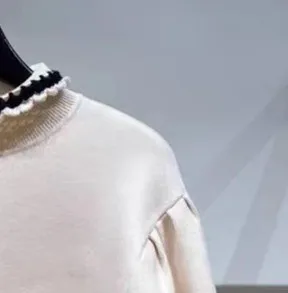 

Women Sweater Ruffles Long Sleeve Elegant Solid Slim Knitwear Pullover Jumper Casual Early Spring