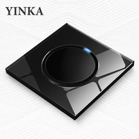 yinka tempered glass 1234 gang 12 way on off wall light switch led indicator fr eu standard universal home socket black