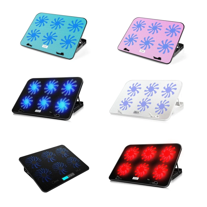 

11-18inch Gaming Laptop Cooler 6 Quiet Fans and LED Light 5 Heights Adjustment Top Quality