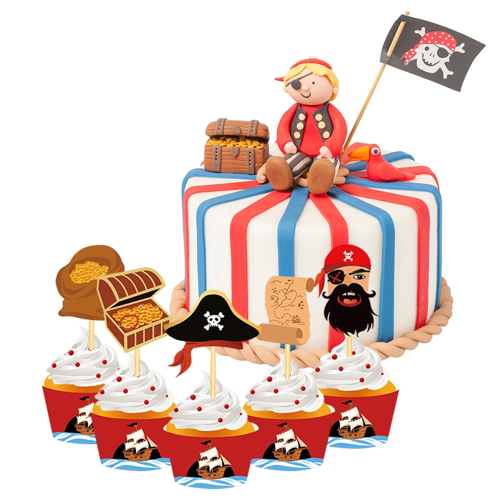 

20pcs/set DIY Ocean Caribbean Pirate Theme Birthday Party Decoration Cupcake Toppers and Cake Wrappers Kids Baby Shower Party