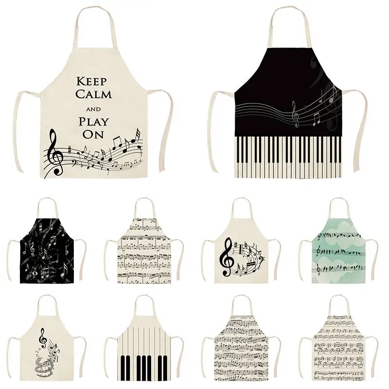 

1Pcs Music 55x68cm Symbol Pattern Kitchen Apron Female Men's Household Baking Bakery Shop Clean Cotton Linen Apron